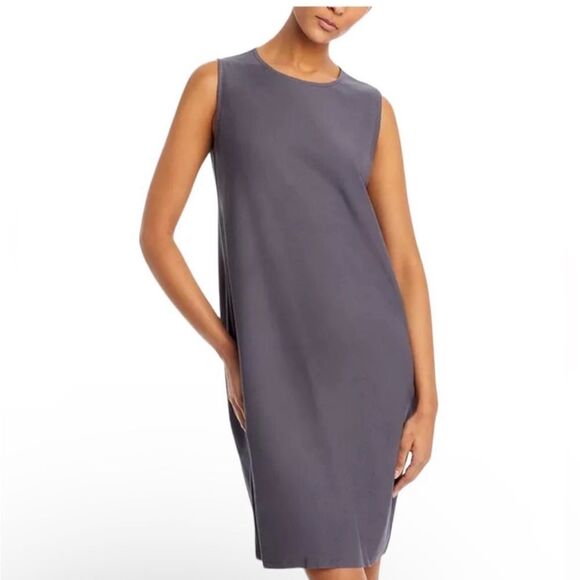 Eileen Fisher Round Neck Stretch Knit Pullover Balloon Hem Dress Gray XS NEW - Picture 3 of 6